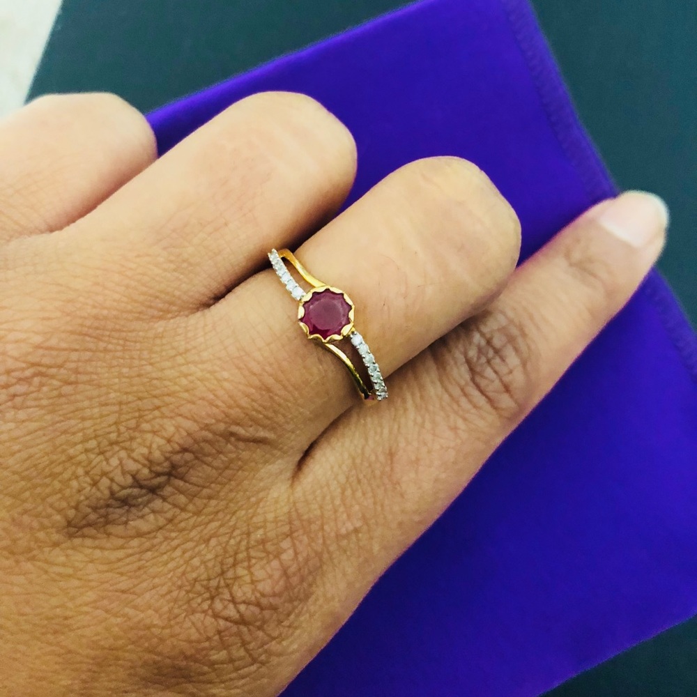 Thai ruby ring with Diamond in 9k Yellow Gold